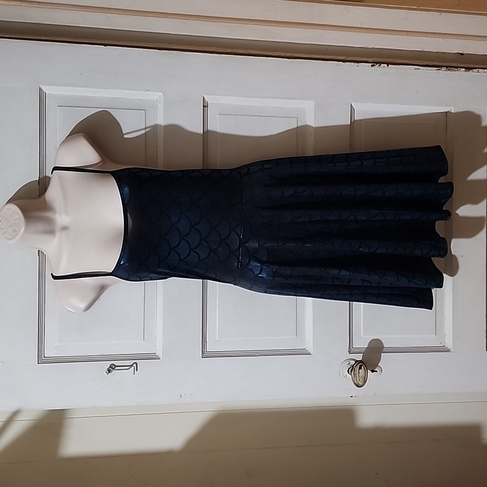 Vogue Fashion Blue Small Scale Print Mermaid Dress